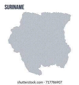 Vector abstract hatched map of Suriname with zig zag lines isolated on a white background. Travel vector illustration.