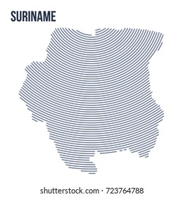 Vector abstract hatched map of Suriname with curve lines isolated on a white background. Travel vector illustration.