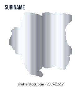 Vector abstract hatched map of Suriname with vertical lines isolated on a white background. Travel vector illustration.