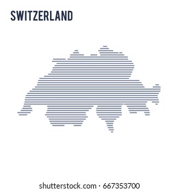 Vector abstract hatched map of Switzerland with lines isolated on a white background. Travel vector illustration.