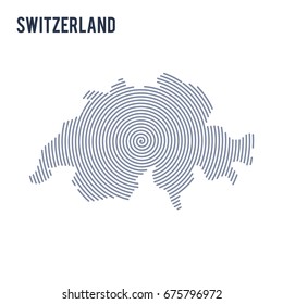 Vector abstract hatched map of Switzerland with spiral lines isolated on a white background. Travel vector illustration.
