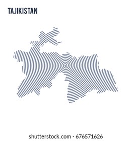 Vector abstract hatched map of Tajikistan with spiral lines isolated on a white background. Travel vector illustration.
