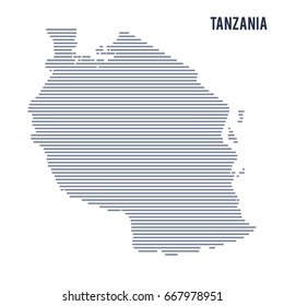 Vector abstract hatched map of Tanzania with lines isolated on a white background.
