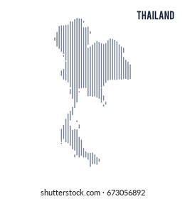 Vector abstract hatched map of Thailand with vertical lines isolated on a white background.