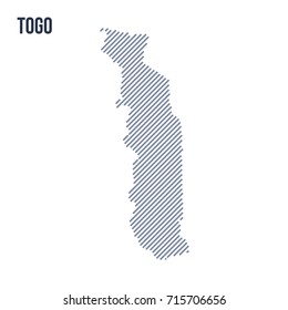 Vector abstract hatched map of Togo with oblique lines isolated on a white background. Travel vector illustration.