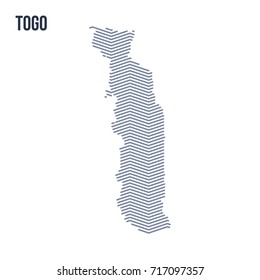 Vector abstract hatched map of Togo with zig zag lines isolated on a white background. Travel vector illustration.