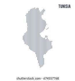 Vector abstract hatched map of Tunisia with vertical lines isolated on a white background. Travel vector illustration.