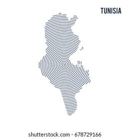Vector abstract hatched map of Tunisia with spiral lines isolated on a white background. Travel vector illustration.