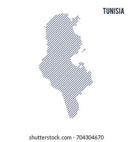 Vector abstract hatched map of Tunisia with oblique lines isolated on a white background. Travel vector illustration.