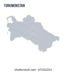 Vector abstract hatched map of Turkmenistan with curve lines isolated on a white background. Travel vector illustration.