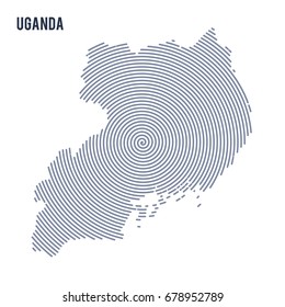 Vector abstract hatched map of Uganda with spiral lines isolated on a white background. Travel vector illustration.