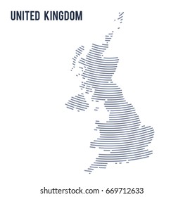 Vector abstract hatched map of United Kingdom with curve lines isolated on a white background. Travel vector illustration.