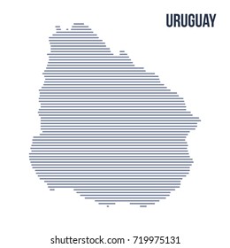 Vector abstract hatched map of Uruguay with horizontal lines isolated on a white background. Travel vector illustration.