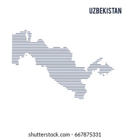 Vector abstract hatched map of Uzbekistan with lines isolated on a white background.