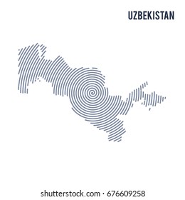 Vector abstract hatched map of Uzbekistan with spiral lines isolated on a white background. Travel vector illustration.