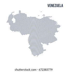 Vector abstract hatched map of Venezuela with curve lines isolated on a white background. Travel vector illustration.