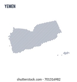 Vector abstract hatched map of Yemen with oblique lines isolated on a white background. Travel vector illustration.