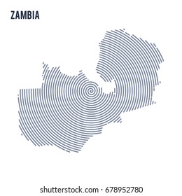 Vector abstract hatched map of Zambia with spiral lines isolated on a white background. Travel vector illustration.
