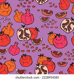 Vector abstract healthy food pattern with pomegranate