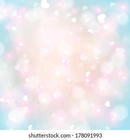 Vector abstract heart bokeh bright background.