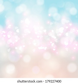 Vector abstract heart bokeh bright background.