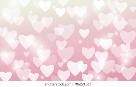Vector abstract heart bokeh vision bright fantasy on pink background design, illuminated light effect