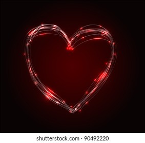 Vector abstract heart illustration made from lines and light