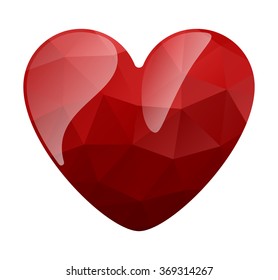 Vector abstract heart | ruby | love | flat | triangle | triangulated | red | vinous | isolated on white background | soft | icon | symbol | sign | like | geometric | valentines day | glossy | gloss