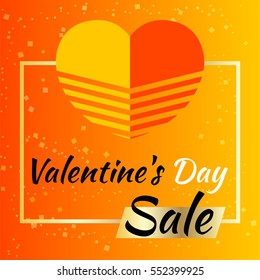 Vector abstract hearts. Particles on yellow-orange background. Gold frame for the text special offers.