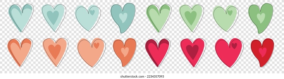 Vector Abstract Hearts Set – Multicolored Watercolor-Style Heart Illustrations for Valentine's Day, Romantic Designs, Greeting Cards, and Decorations