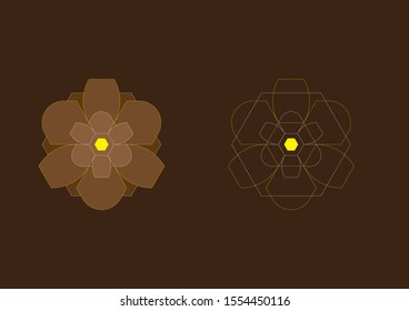Vector abstract of hexagon brown flowers