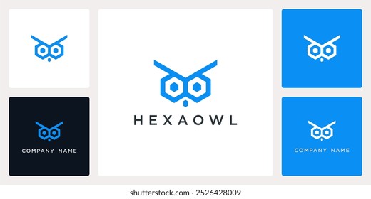 Vetor abstrato do logotipo coruja hexágono e modelo de ícone, pode ser usado em vários meios facilmente, editável