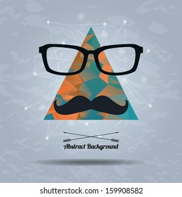 Vector abstract hipster background with triangle, mustaches and glasses