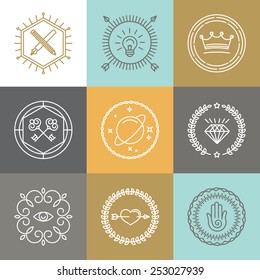 Vector abstract hipster signs and logo design elements in linear style