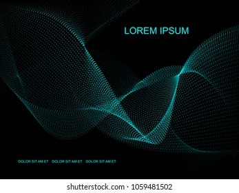 Vector abstract hi-tech background. Blue particle waves.