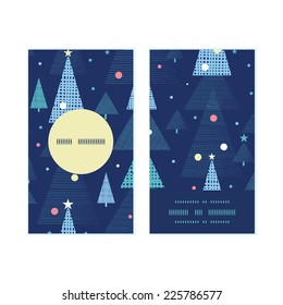 Vector abstract holiday christmas trees vertical round frame pattern business cards set