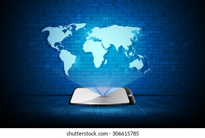 vector abstract hologram of world map tech innovation concept background
