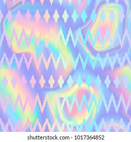 Vector abstract holographic geometric seamless pattern. Fashion rainbow pastel background for cover, posters, greeting cards, interior wallpaper.