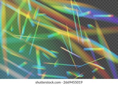 Conjunto de resplandor holográfico abstracto de Vector. Luces de refracción coloridas, destellos de neón, brillo del arco iris y efectos transparentes para fondos digitales futuristas, Anuncios de fiesta y diseño moderno.