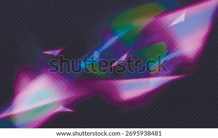 Vector abstract holographic iridescent rainbow gradient elements with prism effect on dark transparent background for modern design layouts