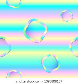 Vector abstract holographic seamless pattern with rainbow squares. Modern iridescent background.