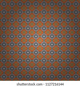 Vector abstract home decorative ornament, containing from geometric figures and mandalas. Seamless pattern in pink, gray and orange colors.