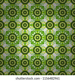 Vector abstract home decorative ornament, containing from geometric figures and mandalas. Seamless pattern in white, black and green colors.