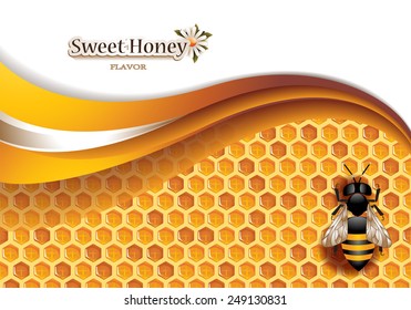 Vector Abstract Honey Background with Honeycomb, Working Bee and Space for Text