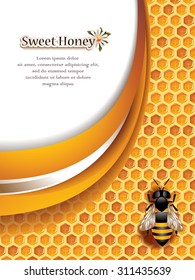 Vector Abstract Honey Background with Honeycomb, Working Bee and Space for Text