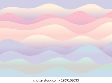 Vector abstract horizontal background. Gradient waves of different sizes. Curved lines or stripes of papier mache in delicate shades, smooth curves.