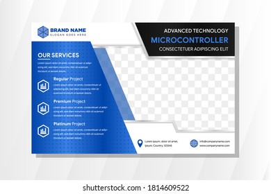 Vector abstract horizontal banner with light blue modern futuristic hi-tech background. Advanced technology flyer design template with circle pattern. combination blue, black and white colors. 