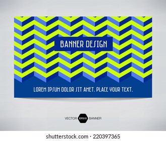 Vector abstract horizontal promo banner with retro blue and green chevron pattern