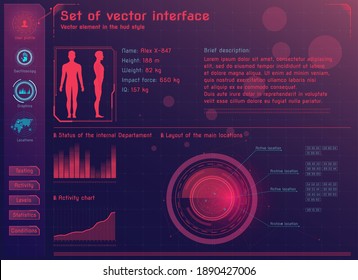 Vector abstract HUD elements for UX UI design. Futuristic sci-fi user interface for business, medicine, internet, finance, analytics applications. Cyber punk