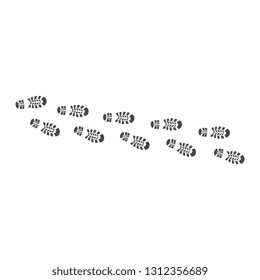 Vector abstract human boot, or sneakers shoe footprint track icon. Black silhoette of footwear footmarks. Hiking equipment or army outdoor footwear. Isolated illustration
